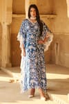 Buy_Sage Saga_Blue Modal Printed Floral Notched Ireen Elephant Kaftan _at_Aza_Fashions