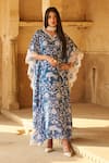 Shop_Sage Saga_Blue Modal Printed Floral Notched Ireen Elephant Kaftan _Online_at_Aza_Fashions