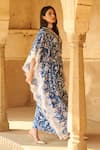 Shop_Sage Saga_Blue Modal Printed Floral Notched Ireen Elephant Kaftan 