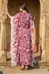 Shop_Sage Saga_Maroon Modal Printed Floral Notched Rosetta Kaftan _at_Aza_Fashions