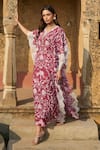 Buy_Sage Saga_Maroon Modal Printed Floral Notched Rosetta Kaftan _Online_at_Aza_Fashions