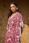 Shop_Sage Saga_Maroon Modal Printed Floral Notched Rosetta Kaftan _Online_at_Aza_Fashions