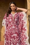 Sage Saga_Maroon Modal Printed Floral Notched Rosetta Kaftan _at_Aza_Fashions