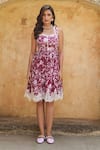 Sage Saga_Maroon Modal Printed Floral Square Neck Coco Flower Dress _Online_at_Aza_Fashions