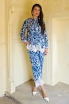 Buy_Sage Saga_Blue Modal Printed Floral Collar Ireen Elephant Shirt And Trouser Set _at_Aza_Fashions