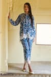Sage Saga_Blue Modal Printed Floral Collar Ireen Elephant Shirt And Trouser Set _Online_at_Aza_Fashions