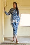 Sage Saga_Blue Modal Printed Floral Collar Ireen Elephant Shirt _Online_at_Aza_Fashions