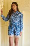Sage Saga_Blue Modal Printed Floral Collar Ireen Shirt And Shorts Set _at_Aza_Fashions