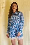 Buy_Sage Saga_Blue Modal Printed Floral Collar Ireen Shirt And Shorts Set 