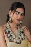 Buy_Riana Jewellery_Pink Beads Kundan Embellished Long Pendant Necklace Set _at_Aza_Fashions