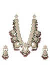Shop_Riana Jewellery_Pink Beads Kundan Embellished Long Pendant Necklace Set _at_Aza_Fashions
