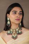 Buy_Riana Jewellery_Pink Embroidery, Stones Jadtar Embellished Pendant Choker Necklace Set _at_Aza_Fashions