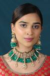 Buy_Riana Jewellery_Green Semi-precious Emerald Beads Embellished Choker Necklace Set _at_Aza_Fashions