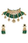 Shop_Riana Jewellery_Green Semi-precious Emerald Beads Embellished Choker Necklace Set _at_Aza_Fashions