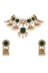 Shop_Riana Jewellery_Green Mirrors, Stones Mozanite Embellished Choker Necklace Set _at_Aza_Fashions