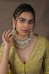 Buy_Riana Jewellery_White Beads, Diamonds, Stones Kundan And Embellished Choker Bridal Necklace Set _at_Aza_Fashions
