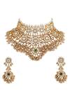 Shop_Riana Jewellery_White Beads, Diamonds, Stones Kundan And Embellished Choker Bridal Necklace Set _at_Aza_Fashions