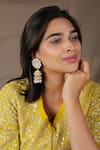 Buy_Riana Jewellery_White Pearls, Gota Patti Embellished Jhumka Earrings _at_Aza_Fashions
