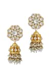Shop_Riana Jewellery_White Pearls, Gota Patti Embellished Jhumka Earrings _at_Aza_Fashions