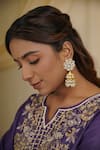 Riana Jewellery_White Pearls, Gota Patti Embellished Jhumka Earrings _Online_at_Aza_Fashions