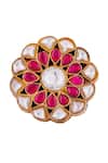 Shop_Riana Jewellery_Pink Stone Floral Embellished Jadau Ring_at_Aza_Fashions