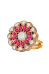 Riana Jewellery_Pink Stone Floral Embellished Jadau Ring_Online_at_Aza_Fashions