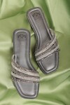 Buy_Stilista_Silver Embellished Crystal Strap Flats_at_Aza_Fashions