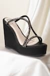 Stilista_Black Embellished Crystal Work Wedges _at_Aza_Fashions