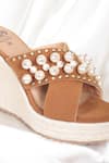 Stilista_Brown Embellished Pearl Jute Wedges _Online_at_Aza_Fashions