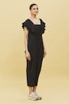 Buy_Samyukta Singhania_Black Poplin Solid Square Neck Pleated Overlay Jumpsuit _Online_at_Aza_Fashions