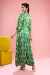 SIARRA_Yellow Satin Cotton Printed Leaf Notched Kaftan Jumpsuit _Online_at_Aza_Fashions