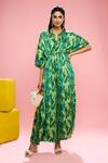 Buy_SIARRA_Yellow Satin Cotton Printed Leaf Notched Kaftan Jumpsuit _Online_at_Aza_Fashions