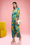 Buy_SIARRA_Blue Satin Cotton Printed Floral Notched Pattern Kaftan Jumpsuit _Online_at_Aza_Fashions