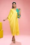 Shop_SIARRA x AZA_Yellow Dress Satin Georgette Printed Pattern Color Blocked With Slip _at_Aza_Fashions