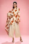 Buy_SIARRA x AZA_Ivory Satin Georgette Printed Floral Pattern Draped Top And Pant Set _at_Aza_Fashions
