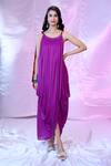 Buy_SIARRA_Purple Dress Satin Georgette Solid Round Pleated Cowl With Slip _at_Aza_Fashions