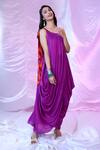 Shop_SIARRA_Purple Dress Satin Georgette Solid Round Pleated Cowl With Slip _at_Aza_Fashions