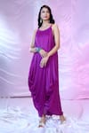 Buy_SIARRA_Purple Dress Satin Georgette Solid Round Pleated Cowl With Slip _Online_at_Aza_Fashions