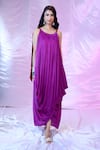 Shop_SIARRA_Purple Dress Satin Georgette Solid Round Pleated Cowl With Slip _Online_at_Aza_Fashions