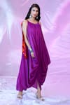 SIARRA_Purple Dress Satin Georgette Solid Round Pleated Cowl With Slip _at_Aza_Fashions