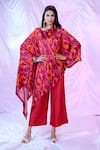 Buy_SIARRA_Purple Satin Chiffon Printed Leaf Round Asymmetric Tunic With Pant _at_Aza_Fashions