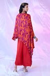 SIARRA_Purple Satin Chiffon Printed Leaf Round Asymmetric Tunic With Pant _Online_at_Aza_Fashions