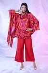 Buy_SIARRA_Purple Satin Chiffon Printed Leaf Round Asymmetric Tunic With Pant _Online_at_Aza_Fashions