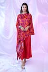 SIARRA_Purple Satin Chiffon Printed Leaf Round Asymmetric Tunic With Pant _at_Aza_Fashions