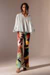 Buy_Advait_Multi Color Bemberg Satin Twill Printed Calypso Flared Trouser  _at_Aza_Fashions