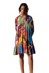 Advait_Multi Color Crinkled Heavy Chiffon Printed Calypso Flared Dress  _Online_at_Aza_Fashions