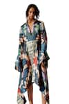 Buy_Advait_Multi Color Bemberg Satin Twill Printed Abstract Stand Echo Dress  _Online_at_Aza_Fashions