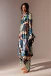 Shop_Advait_Multi Color Bemberg Satin Twill Printed Abstract Stand Echo Dress  _Online_at_Aza_Fashions