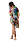 Advait_Multi Color Bemberg Satin Twill Print Island V Neck Ruffle Dress _Online_at_Aza_Fashions