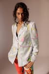 Buy_Advait_Blue Bemberg Satin Slub Hand Embroidery Abstract Lapel Maia Blazer  _at_Aza_Fashions